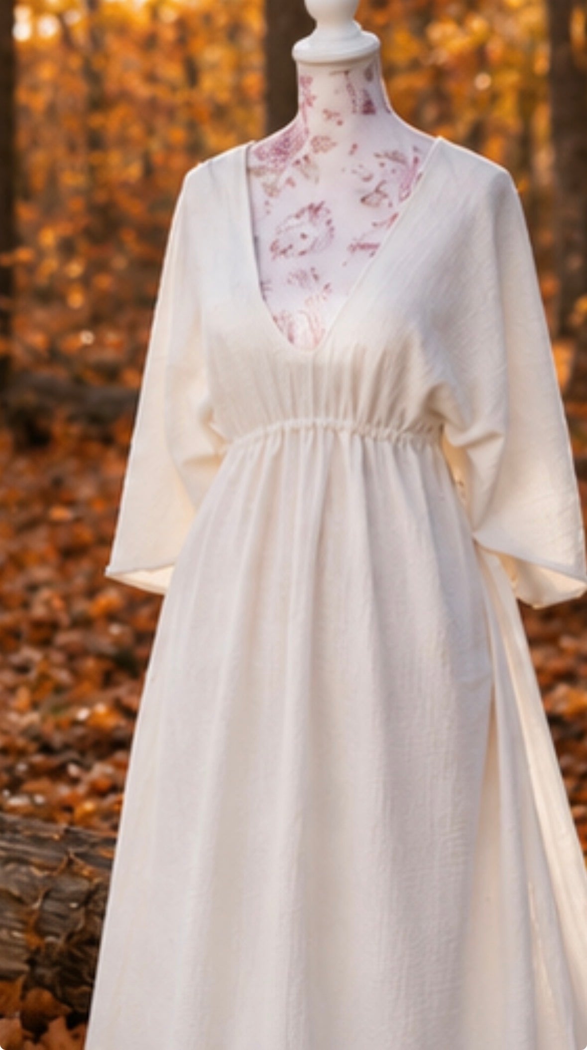 Empire Waist Dress | v neck goddess Dress in Ivory | crinkle knit | Ankle length flowing dress | boho summer fall dress