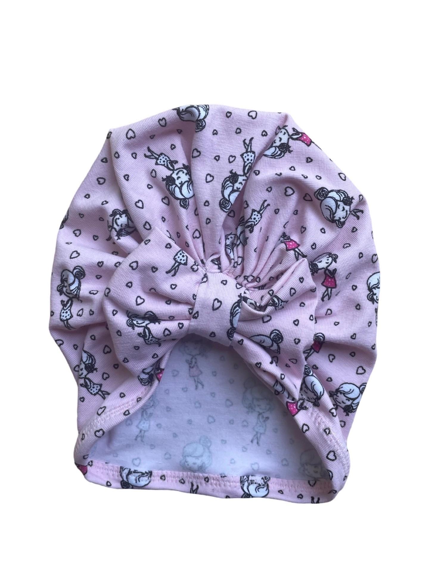 Heart Pink Baby Swaddle Blanket with matching bow turban hat