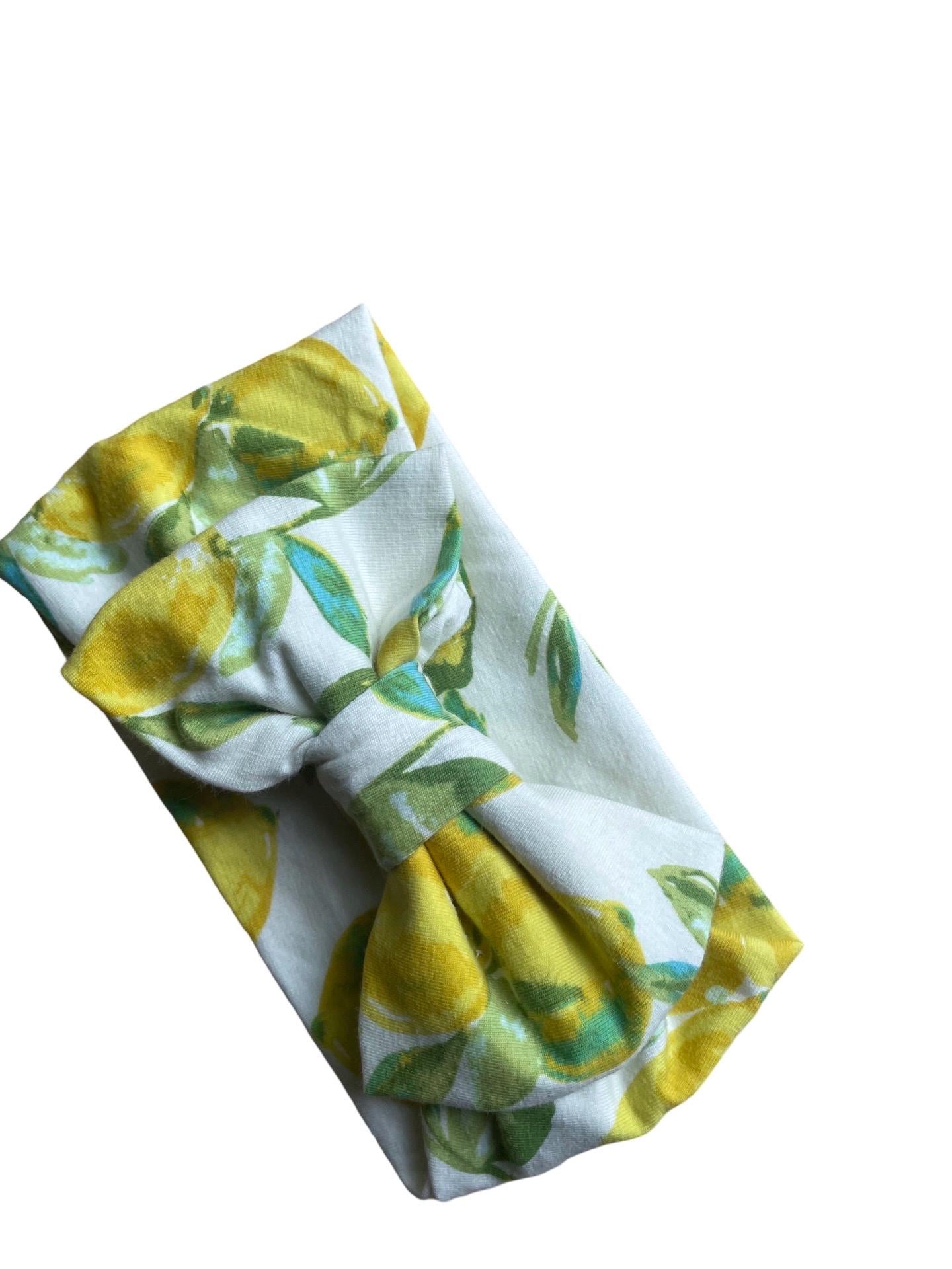 LEMONIA • BIG BOW Headwrap | Permanently Sewn & Pull-Proof | Big Bow Headbands | Soft and Stretchy | Big Bow Headwraps | lemon print