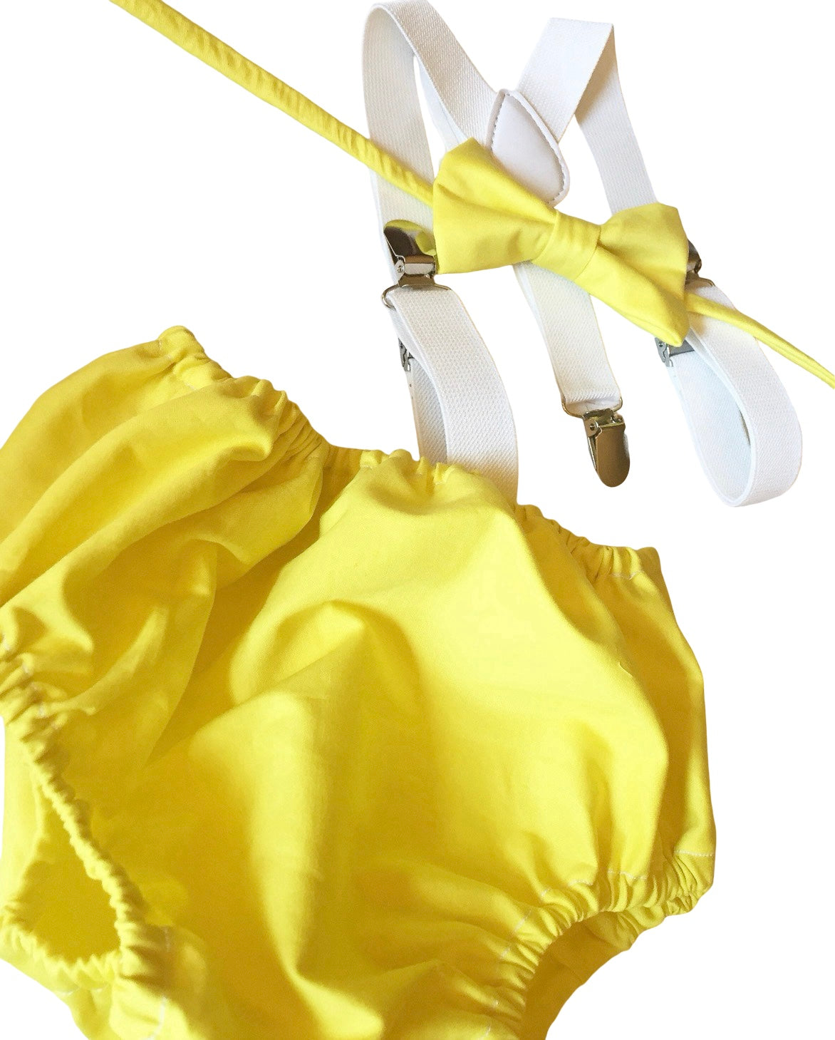 Cake Smash Outfit, Baby Photo Prop, Diaper Cover Set, First Birthday Outfit, Yellow Seersucker Diaper Cover Suspenders Bow Tie, Suspenders