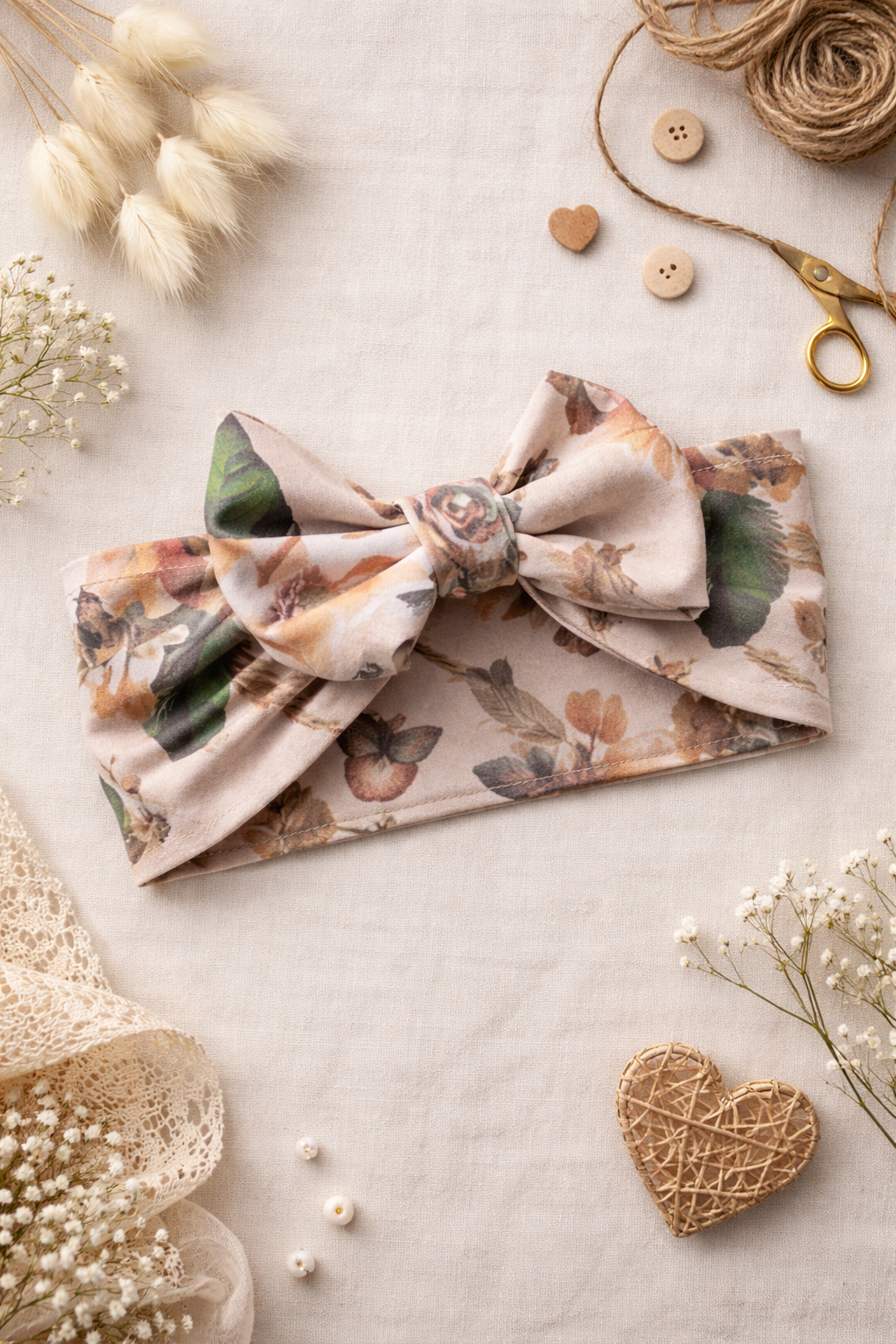 Baby Headband Bow, Floral fabric bow with soft stretchy headband
