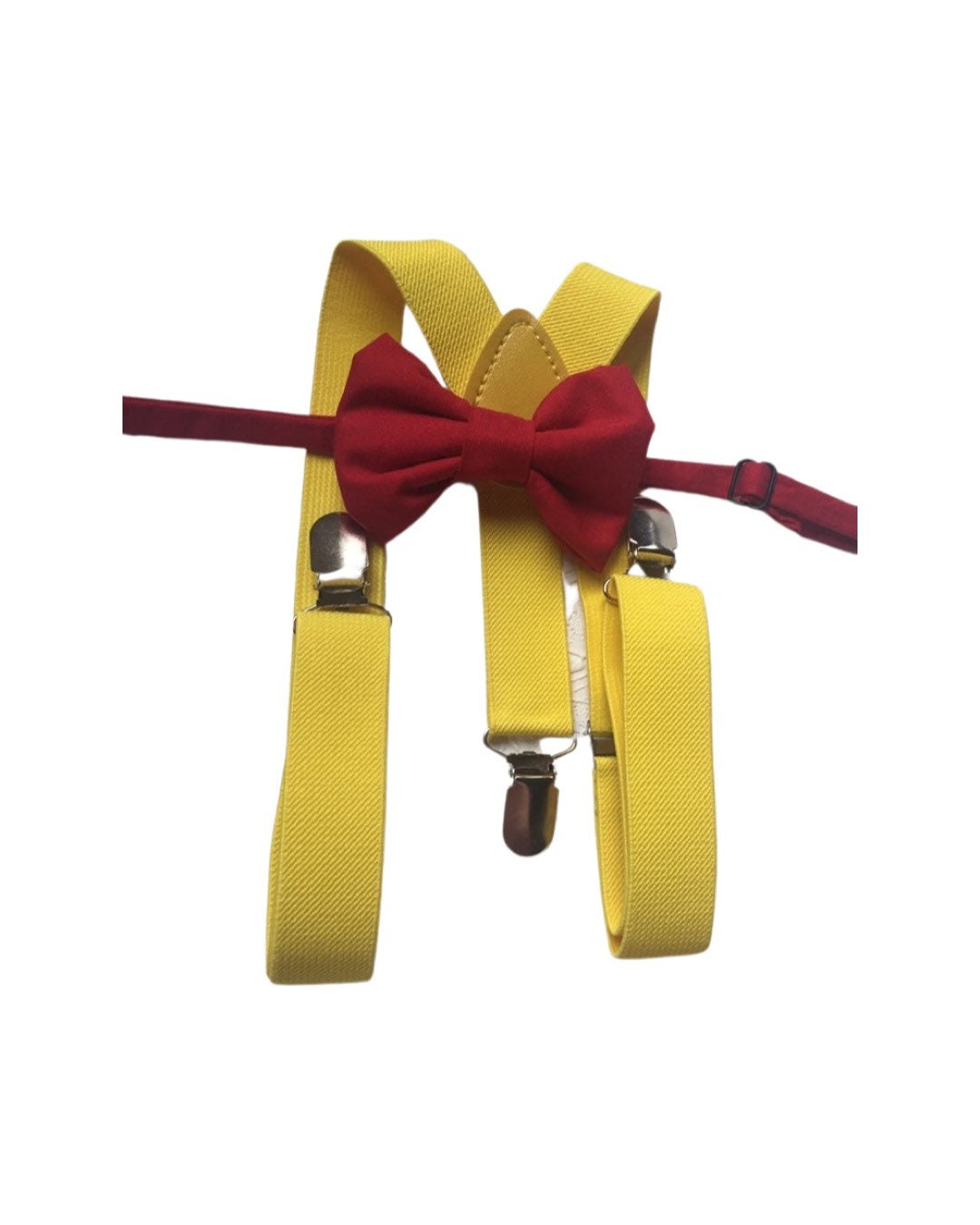 RED Bow tie and suspenders, Boys, Kids, Child, Ring Bearer Gift, Apple, yellow Suspender yellow Braces