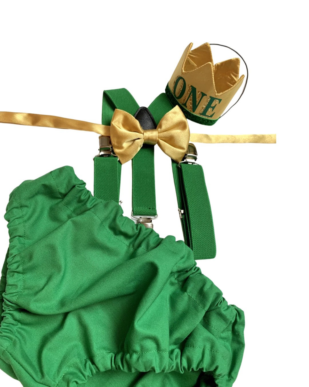 1 Green and Gold Boy Cake Smash Outfit for St. Patrick’s Day “Lucky One” 1st Birthday Party