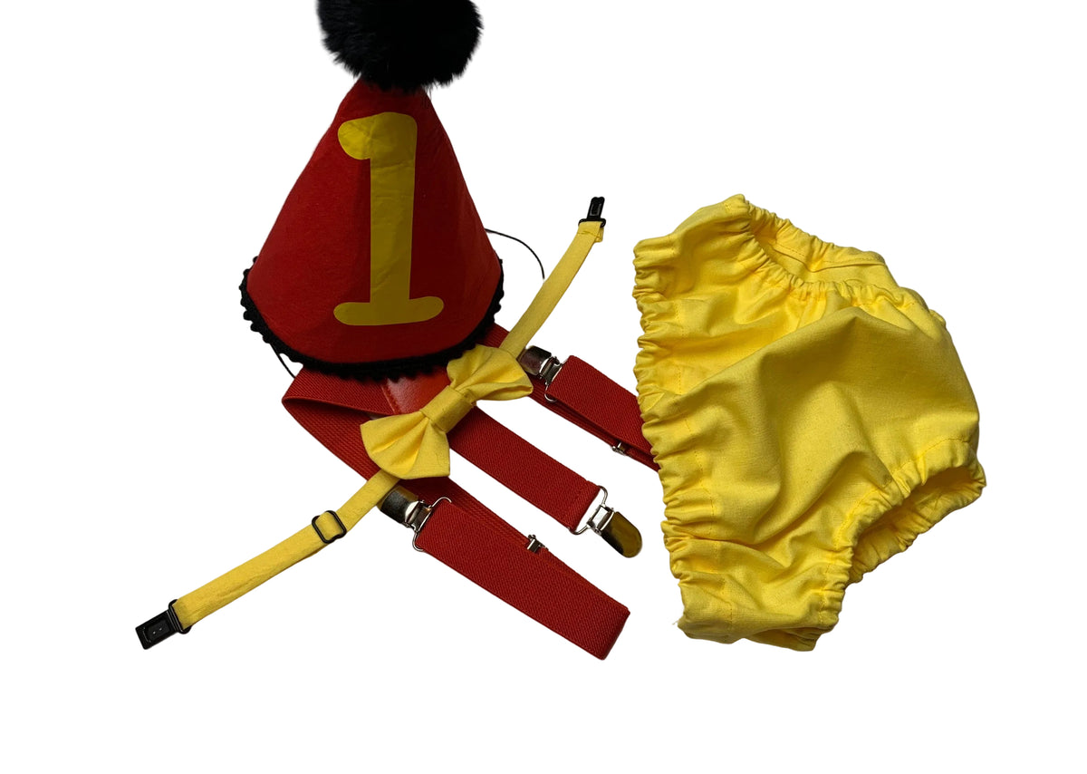 Baby Boy Yellow Cake Smash Outfit -- Baby Boy First Birthday Outfit Yellow and Red