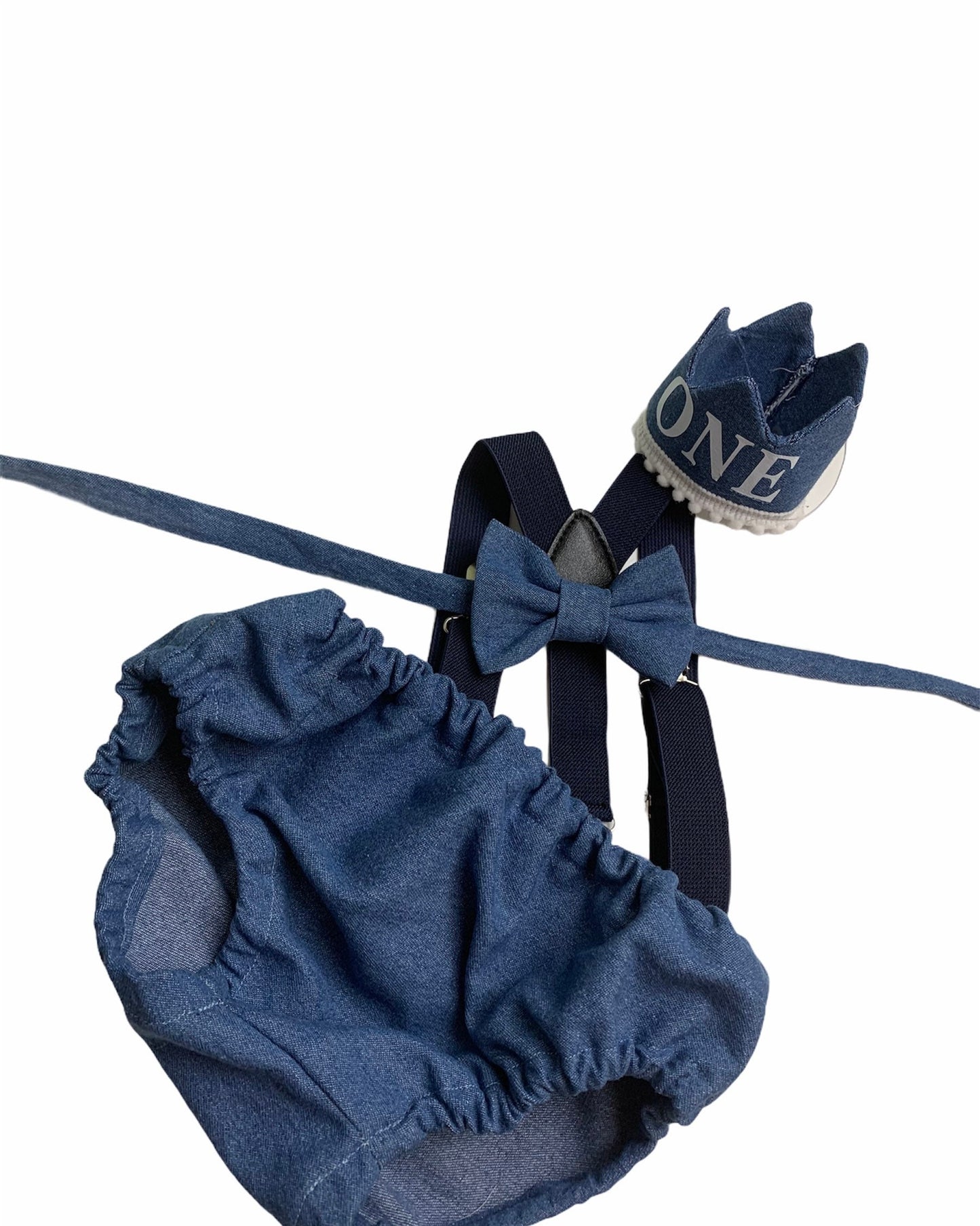 Light denim sitter set - baby boy photo prop - baby clothes - vintage style - first birthday crown - cake smash outfit