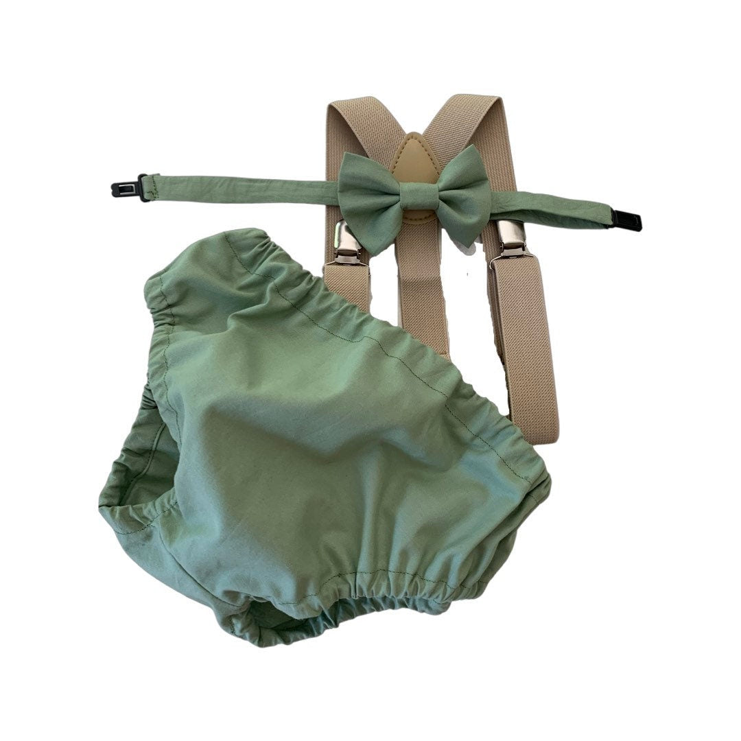 Customized bloomer cake smash outfit boy, 1st birthday outfit boy, cake smash boy olive, 1st birthday hat baby sage, smash cake boy, olive