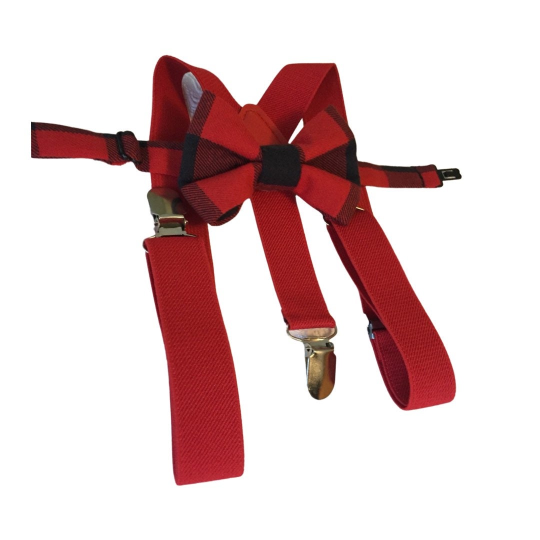 Christmas Bow Tie & Suspenders Set- Kids Babies Toddler Baby - Plaid - Red Green - Santa Tree - Little Boy Suspenders Cake Smash Suspenders