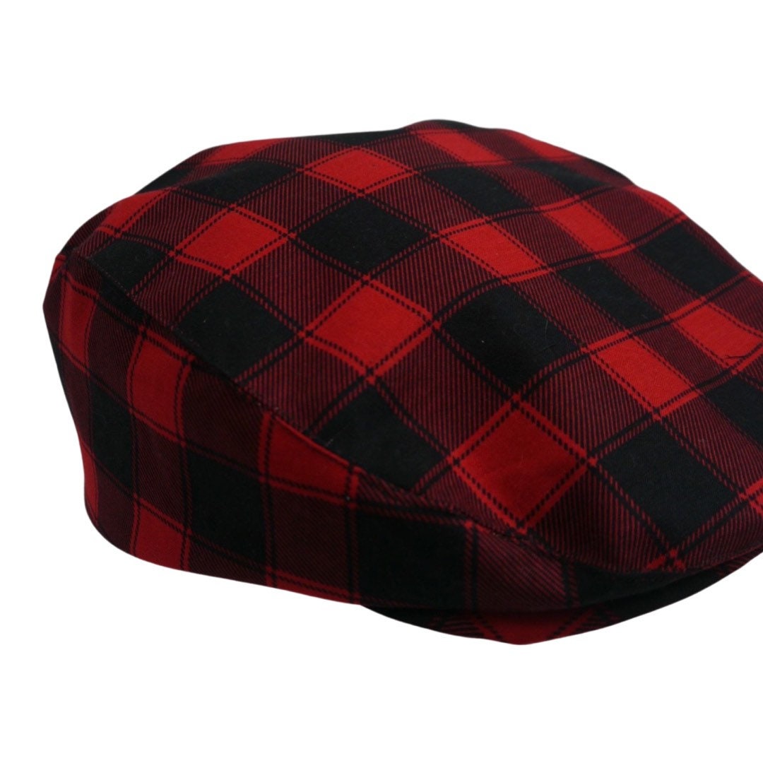 Red and Black Buffalo Check Flat Cap, Red Buffalo Plaid Newsboy Hat, Birthday Boy Buffalo Plaid Hat, Man Lumberjack Plaid Flat Cap Hat Gift