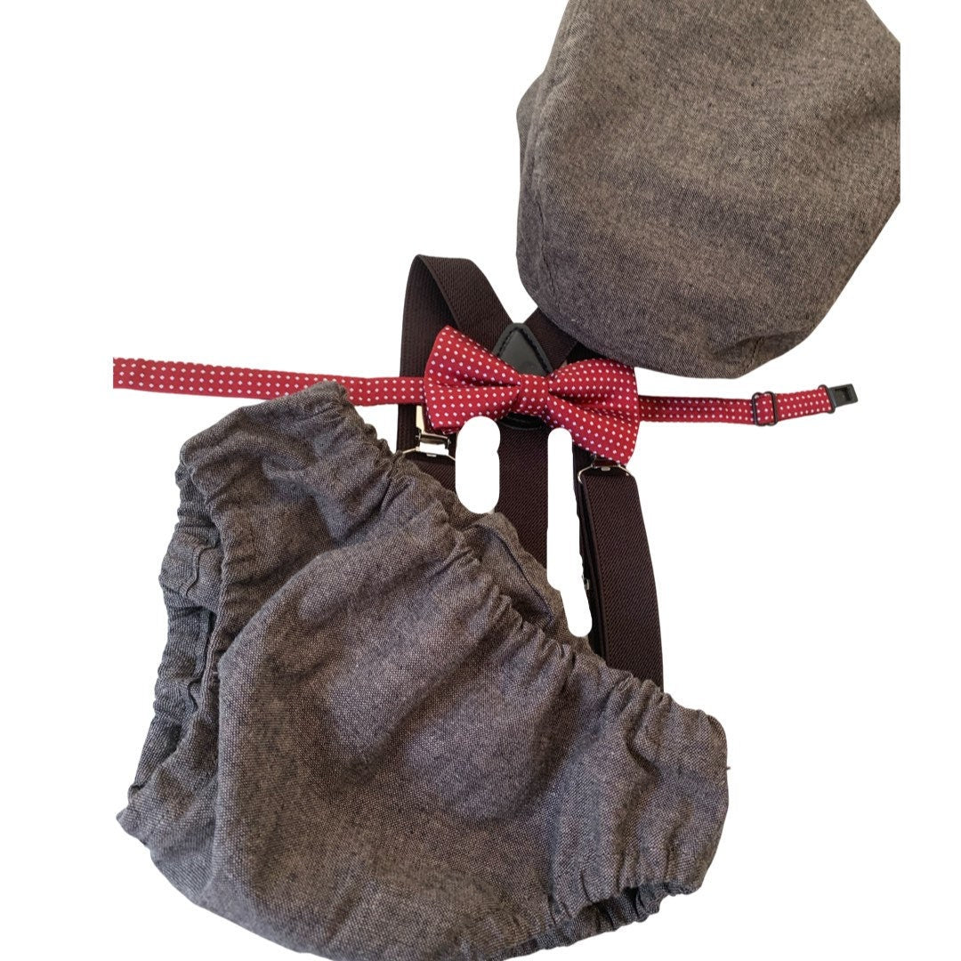 Light denim sitter set - baby boy photo prop - baby clothes - vintage style - flat cap - cake smash outfit
