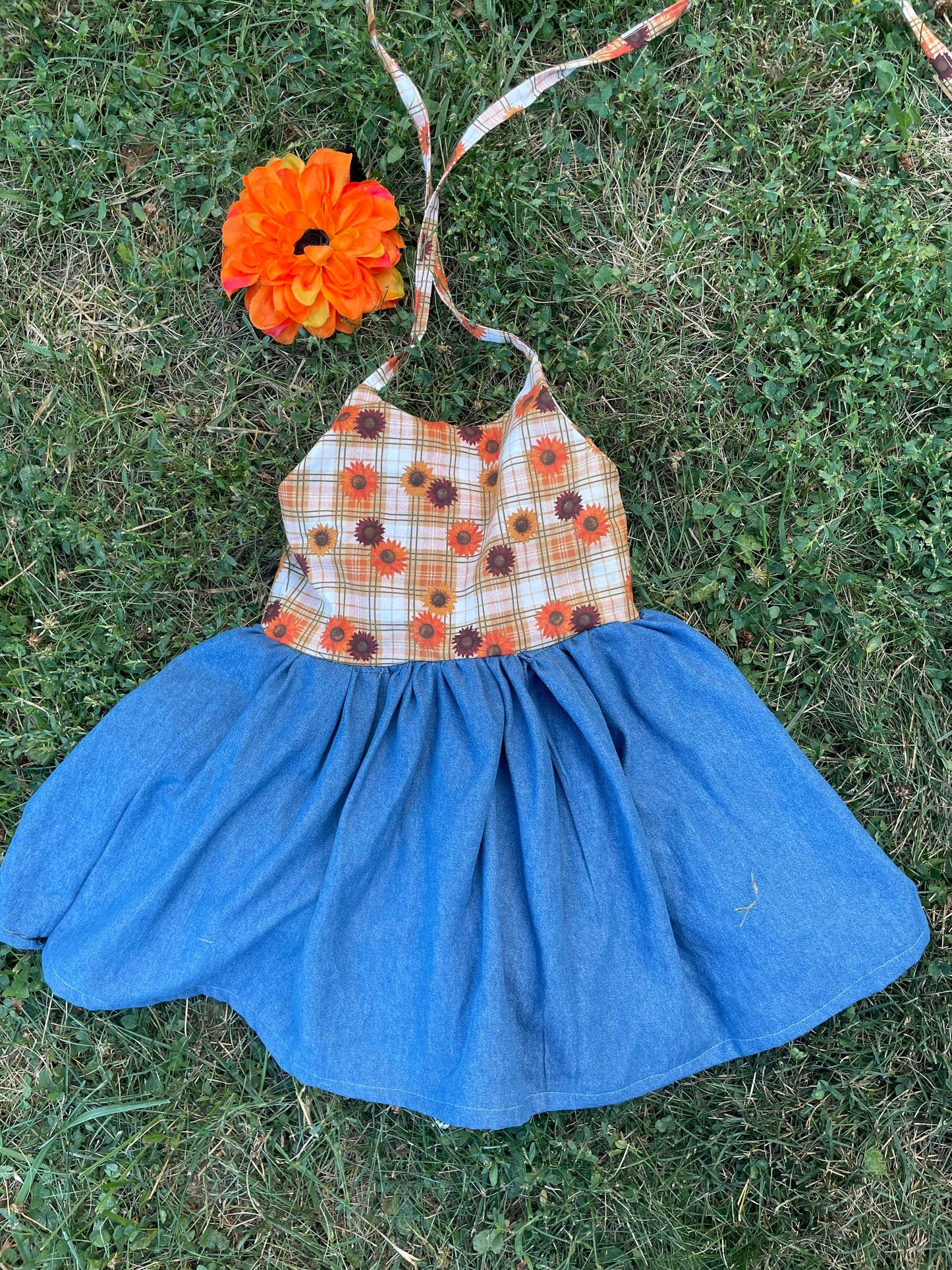 Sunflower denim dress for girls