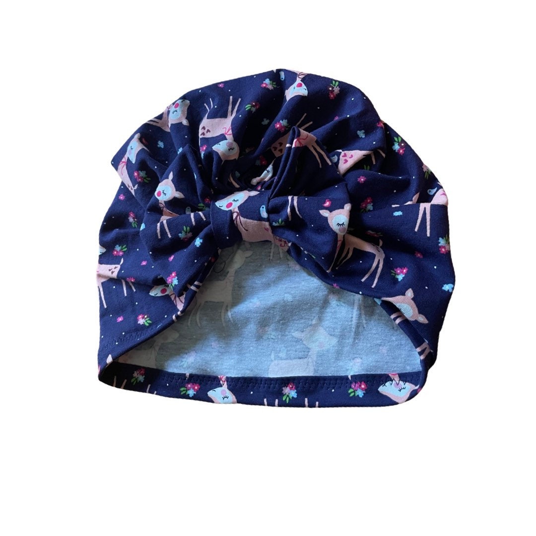 Navy Reindeer Baby Turban Hat | Christmas Headwrap | Infant & Toddler Girl