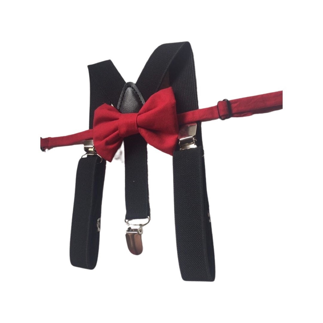 Bow Tie & Suspenders, Red Bow Tie, Black Suspenders, Wedding Suspenders, Ring Bearer Outfit, boys Suspenders, Boy Suspenders, Birthday