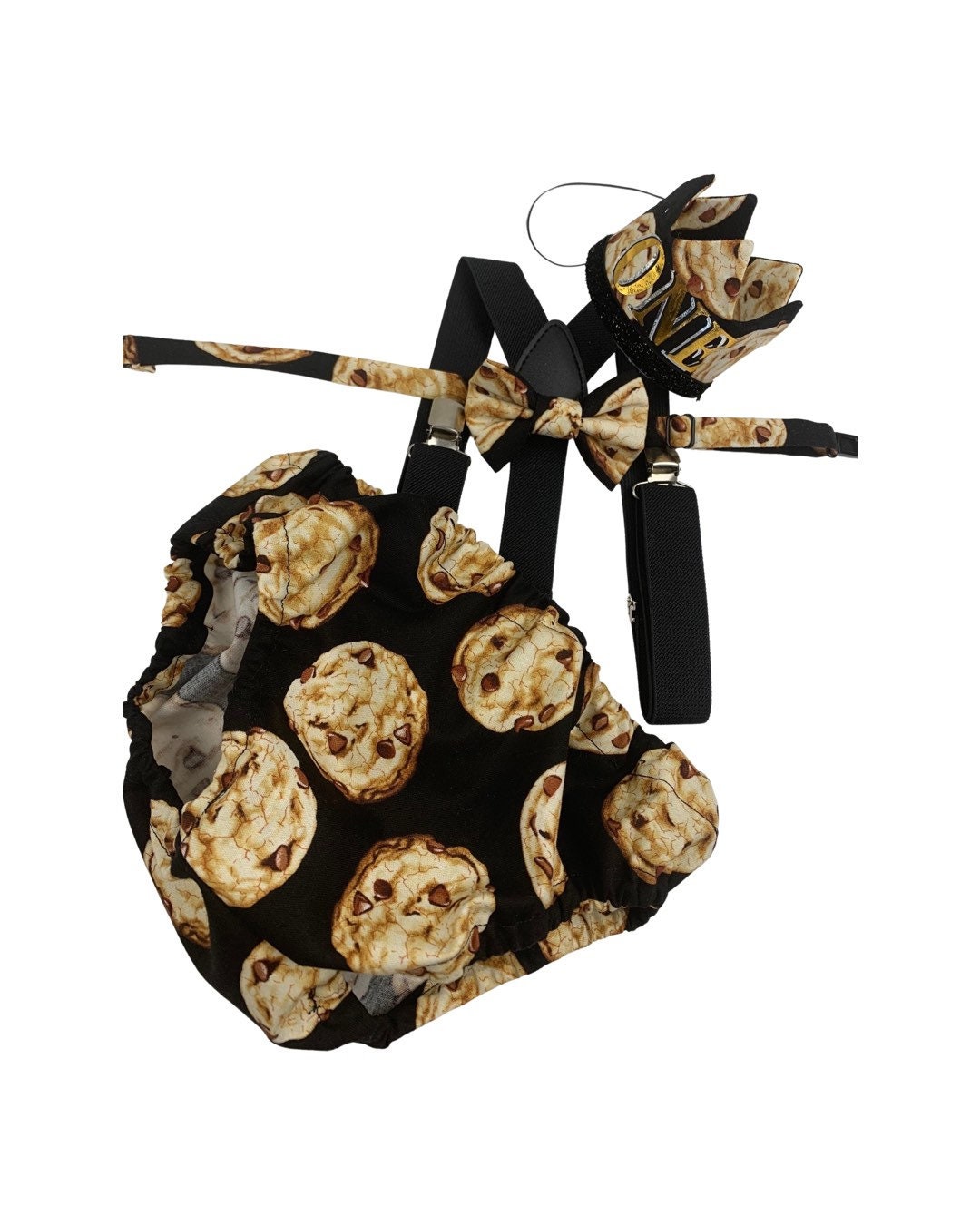 Milk and Cookies Birthday Outfit, Blue Cookie Cake Smash, Birthday Hat, Diaper Cover, Bow Tie, Suspenders, Cookies Cake Smash, Personalized