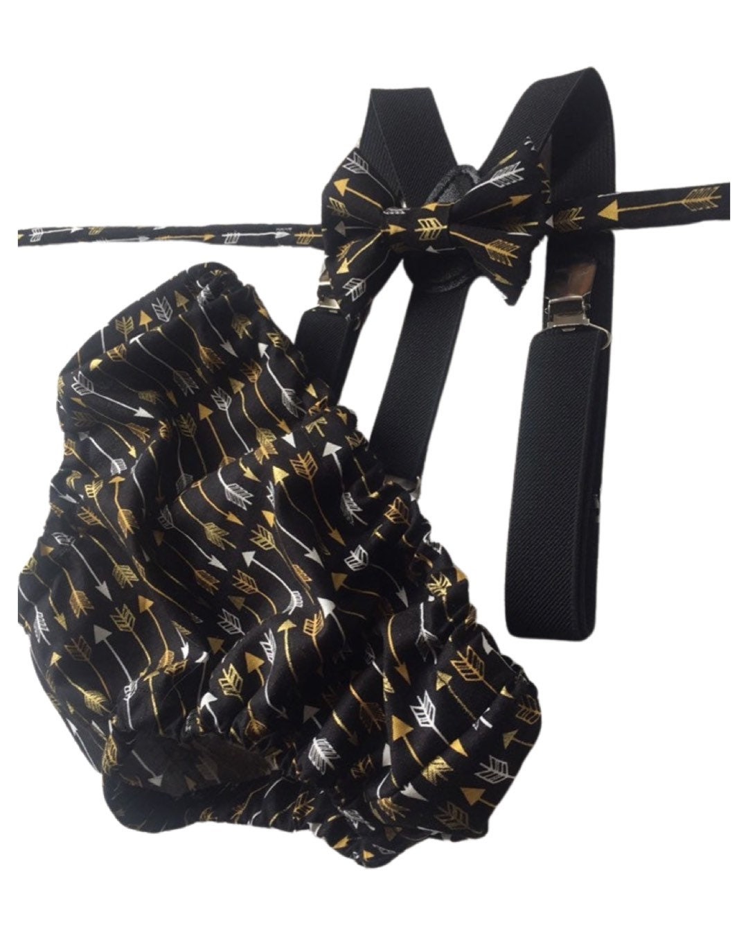 Boys Cake Smash Outfit - Wild One - Diaper Cover, Bow Tie & Birthday bow tie - Boys Birthday Outfit First 1st Birthday - Gold Black Arrows