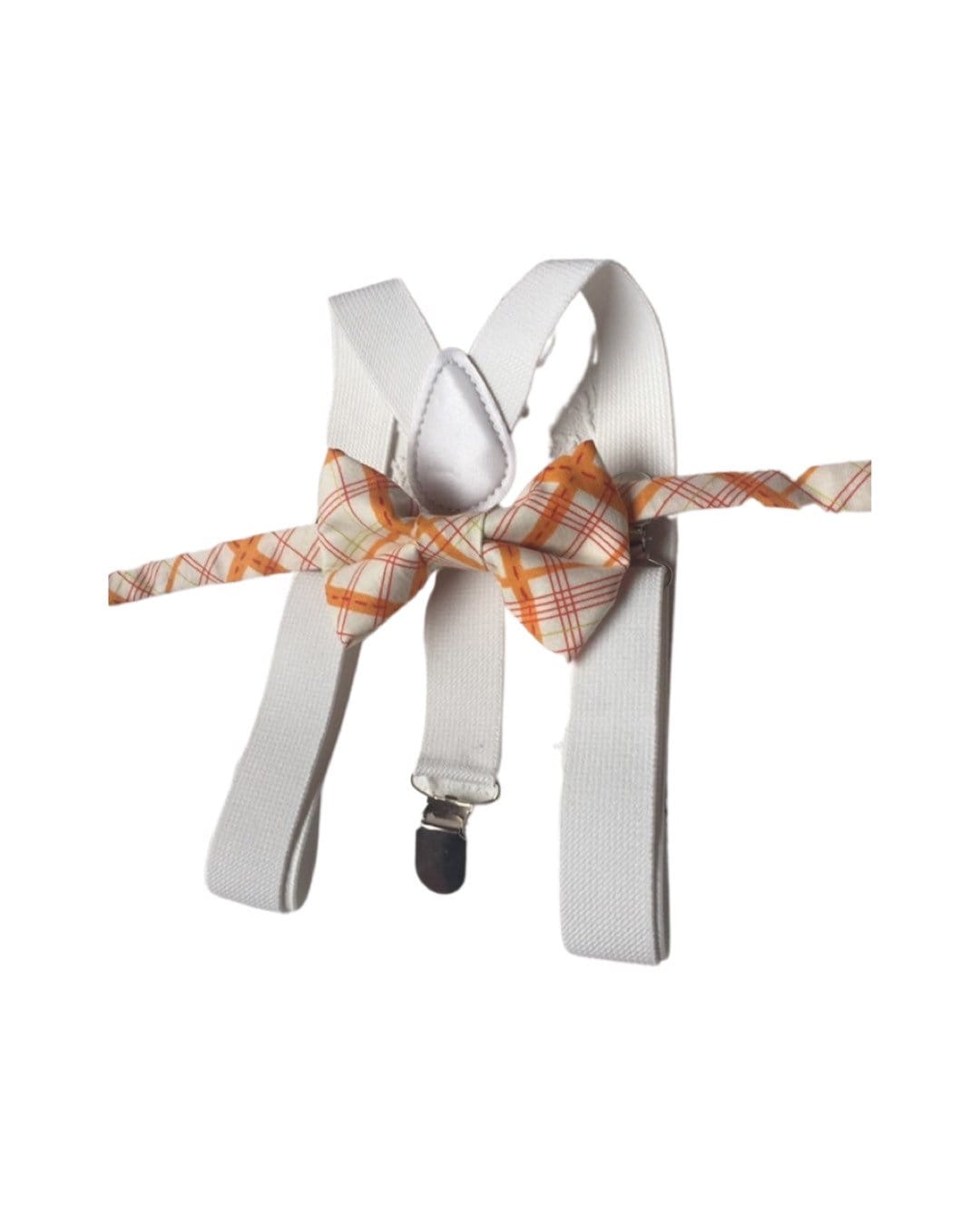 Orange bow tie and white suspender set, plaid bow tie, orange plaid bow tie, boys bow tie, men's bow tie, fall bow tie