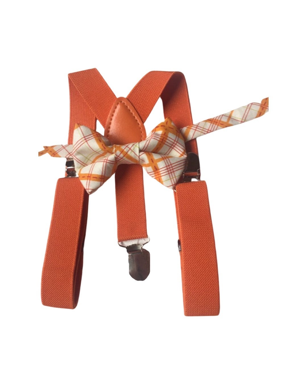 Orange bow tie and orange suspender set, plaid bow tie, orange plaid bow tie, boys bow tie, men's bow tie, fall bow tie