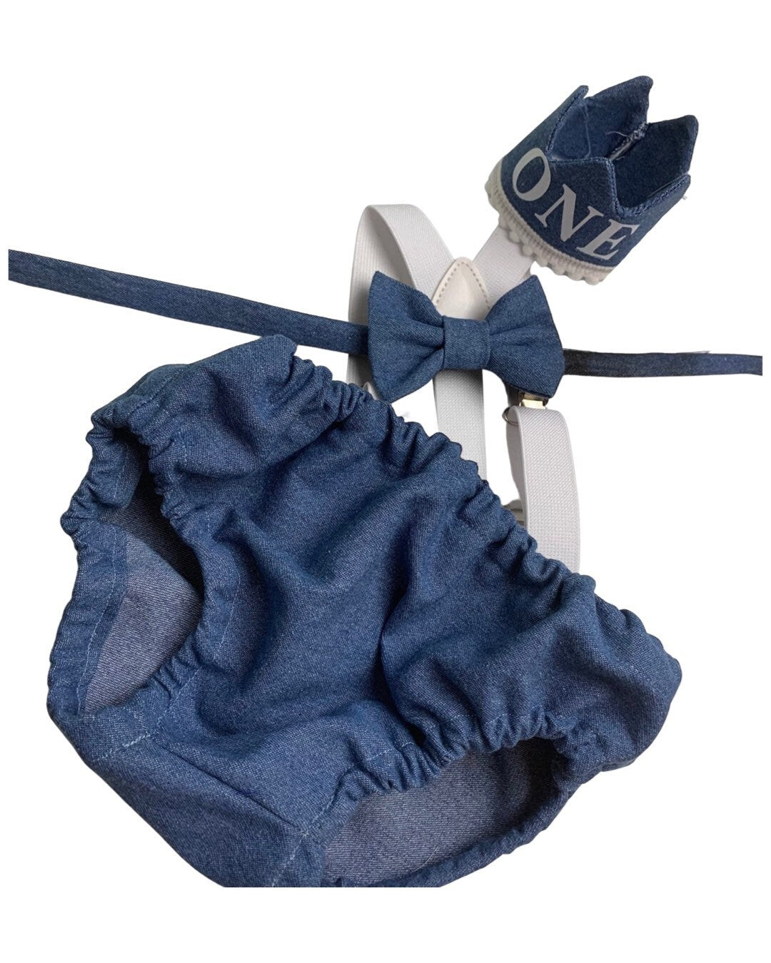 Cake Smash Boy First Birthday super soft navy cotton Diaper Cover,navy Suspenders, navy bow tie, Birthday Photoshoot