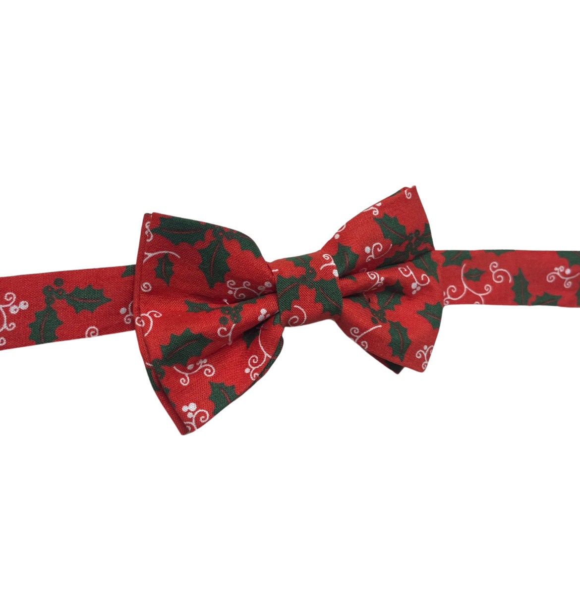 Festive Christmas Bow Tie with Holly & Berry Designs, Scottish Tartan Dickie Bow Perfect For Graduation, Prom 100% Cotton Xmas Decorations