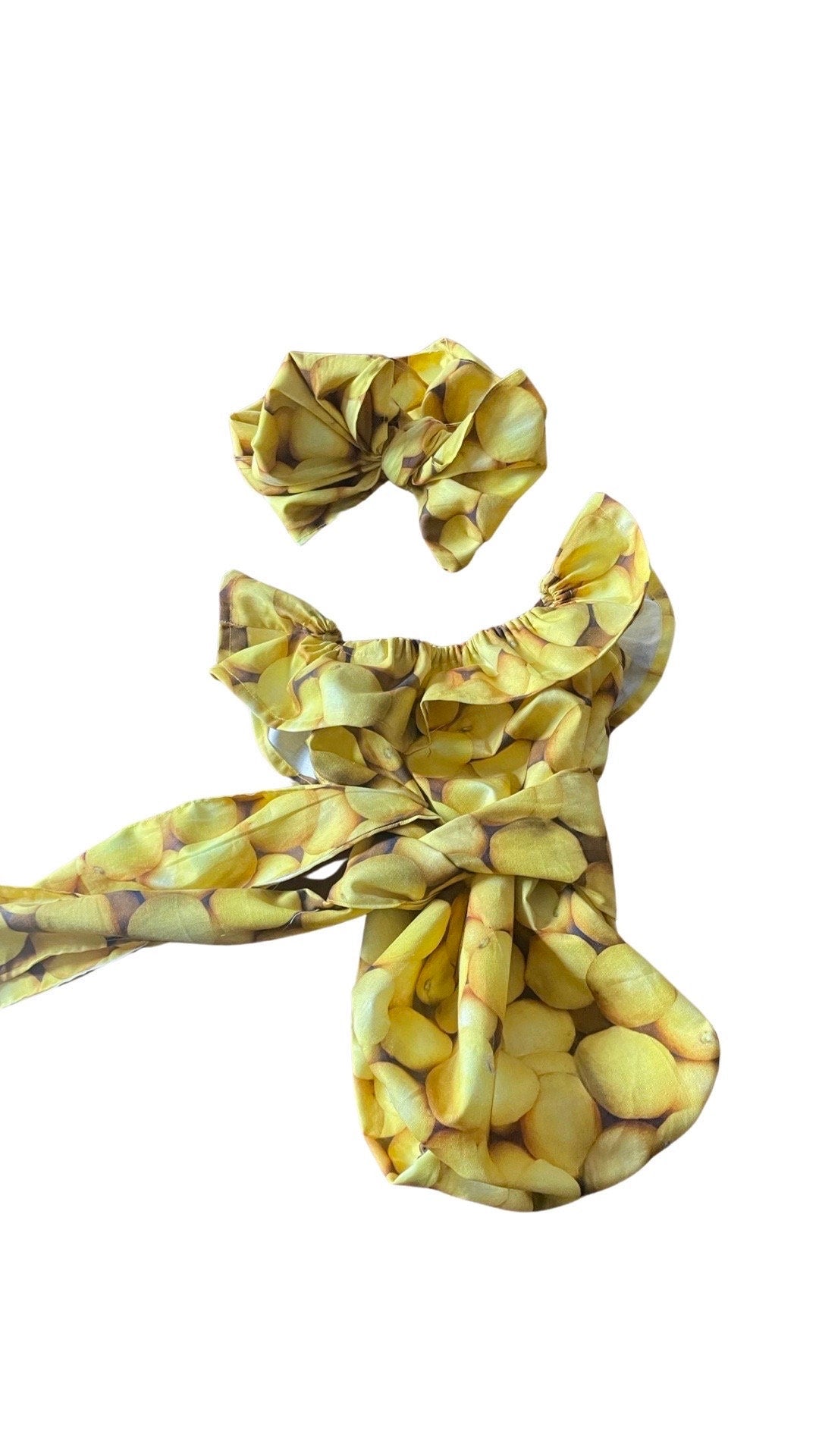 Ruffle Lemon baby romper with bow wrap