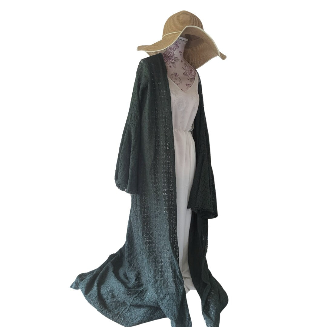 Long kimono robe, duster jacket, dressing gown, cover up, handmade beach rayon kimono, hen-party long sleeve open front robe, plus size