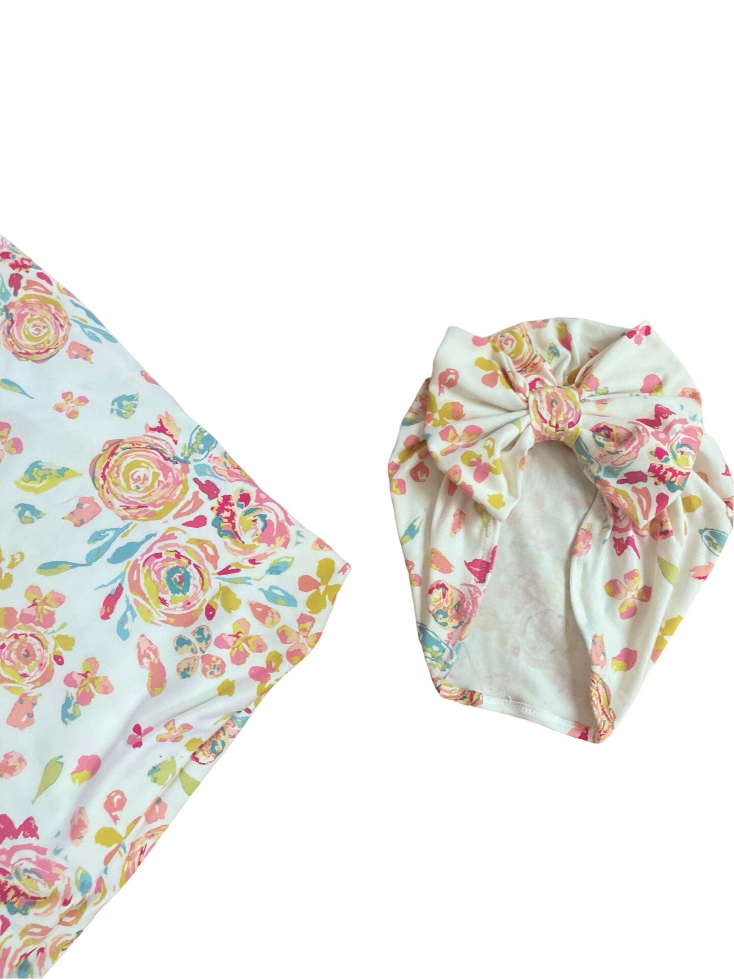 Spring flower Newborn Swaddle Set with Matching Turban Hat