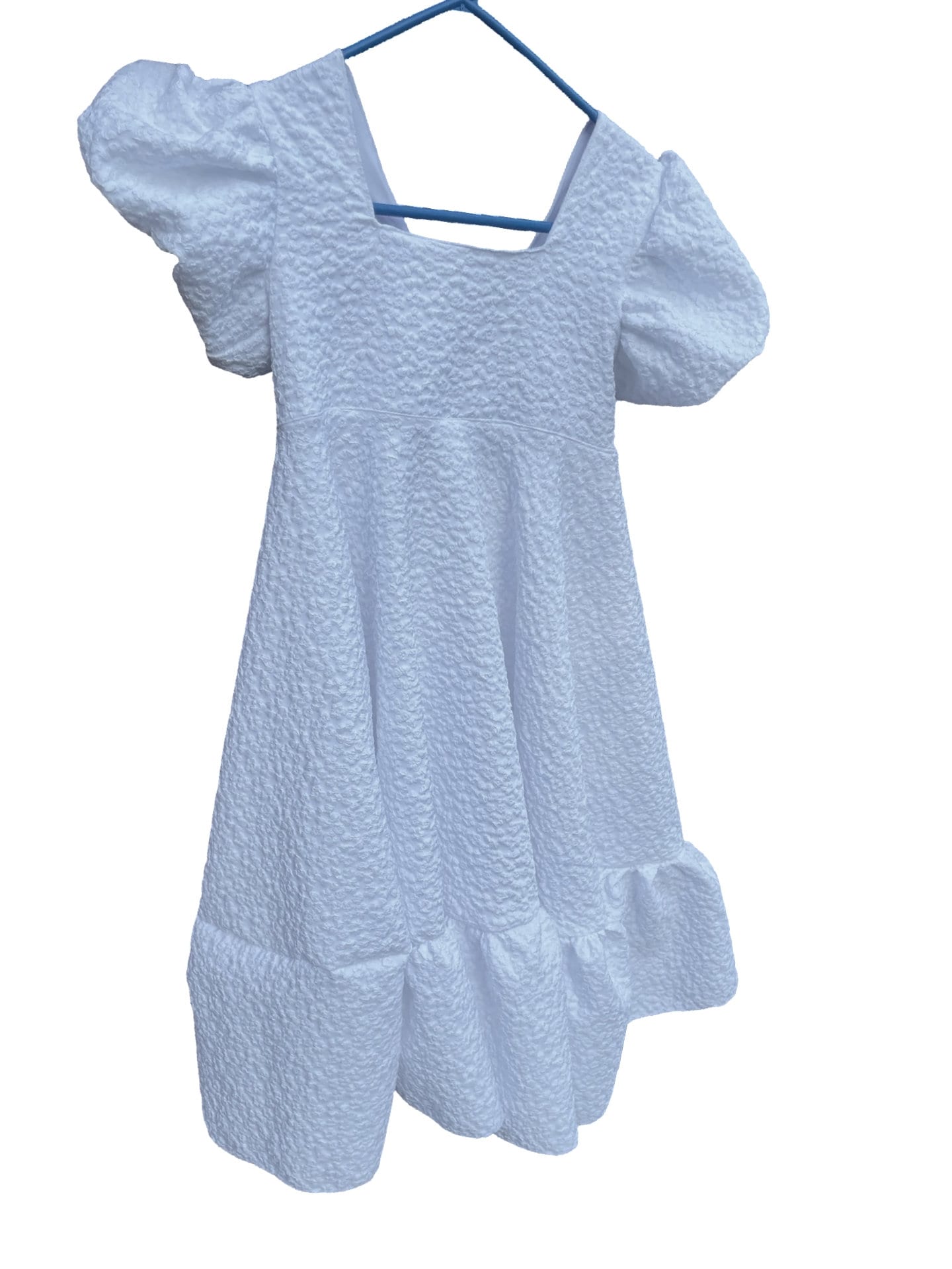 Bohemian puff sleeve embroidered white flower girl dress