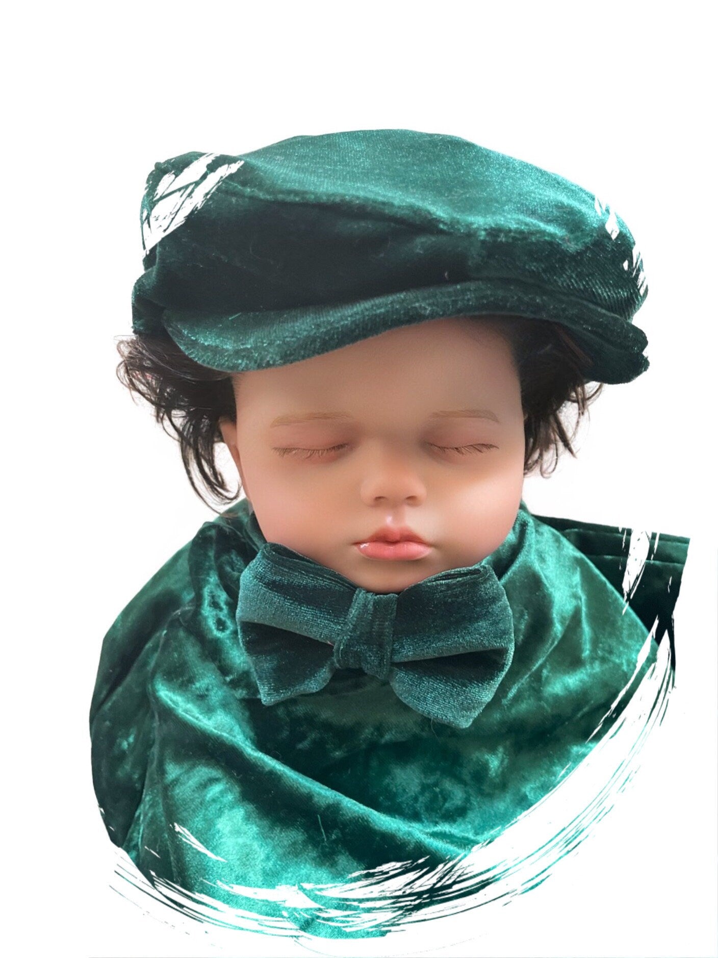 Baby swaddle blanket, “Andrew” Velvet Green Swaddle, Flat cap hat, , newborn hospital swaddle, baby boy gift, baby gift, gender neutral