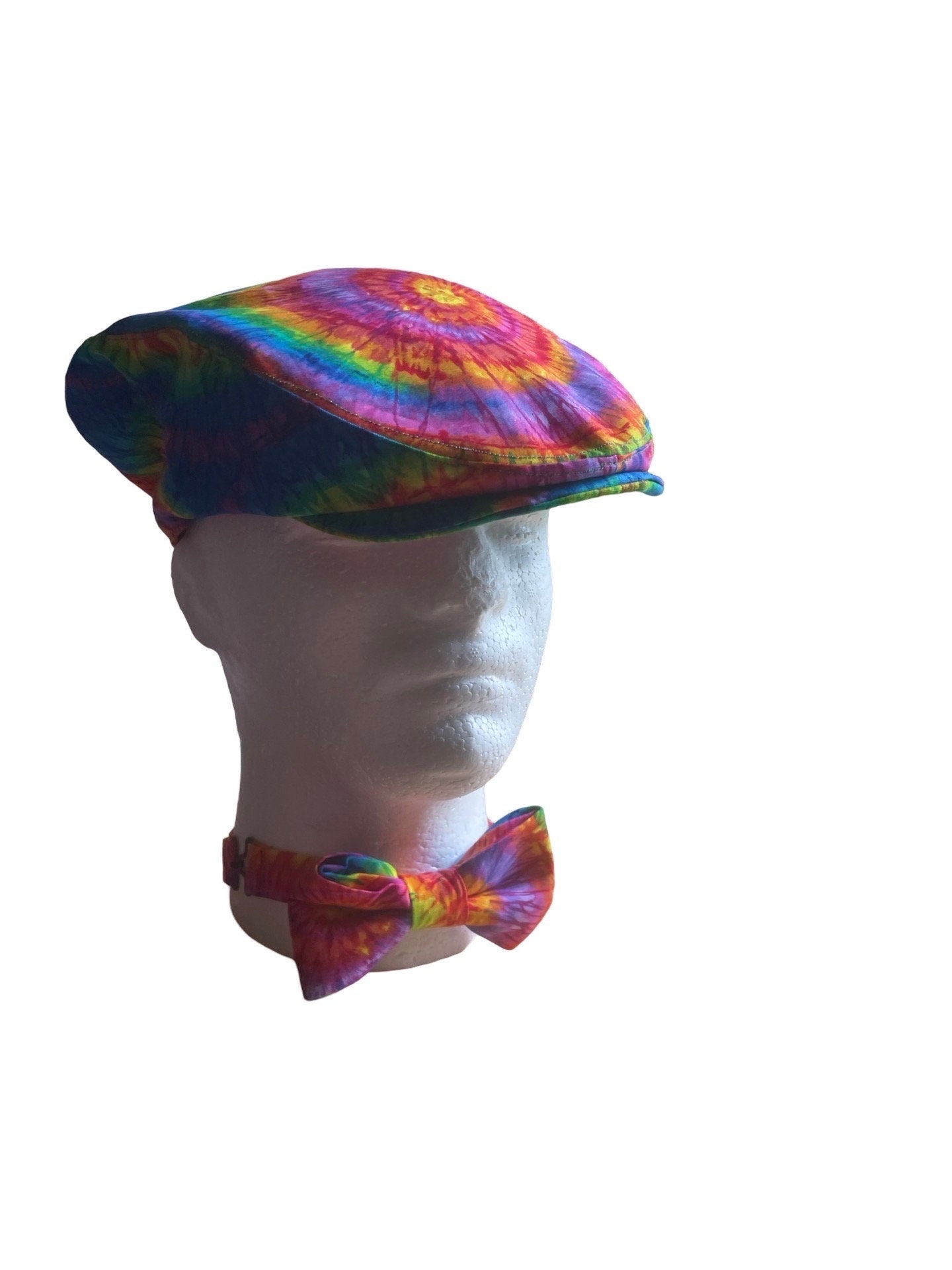 Handmade Tie Dye Flatcap Gatsby Newsboy Rave Hat Rainbow Multi Colour Festival Tie dye flat cap