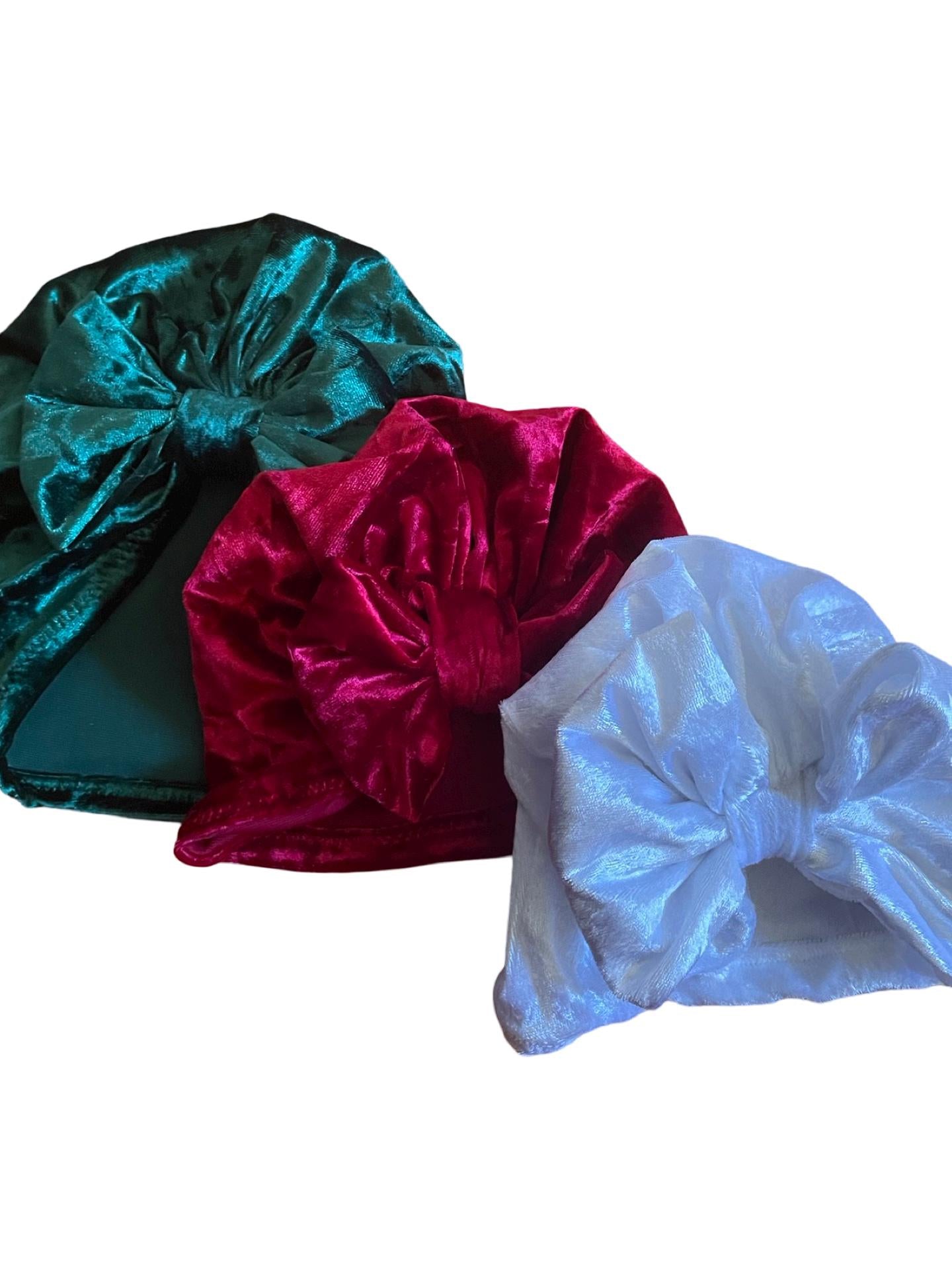 Velvet Baby Turban Hat with Big Bow | Christmas Headwrap for Newborn, Infant & Toddler Girls