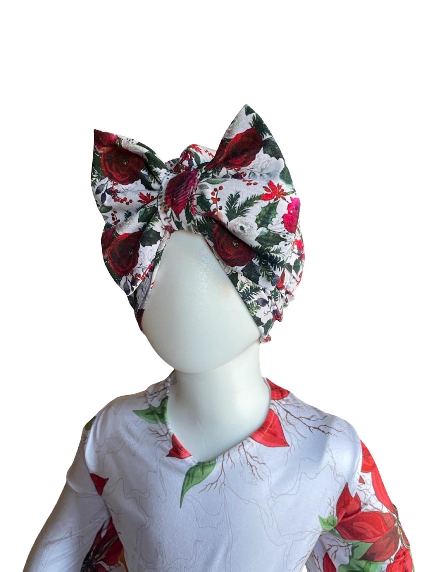 Poinsettia Christmas Baby Turban Hat | Red Holiday Headwrap for Newborn, Infant & Toddler Girls