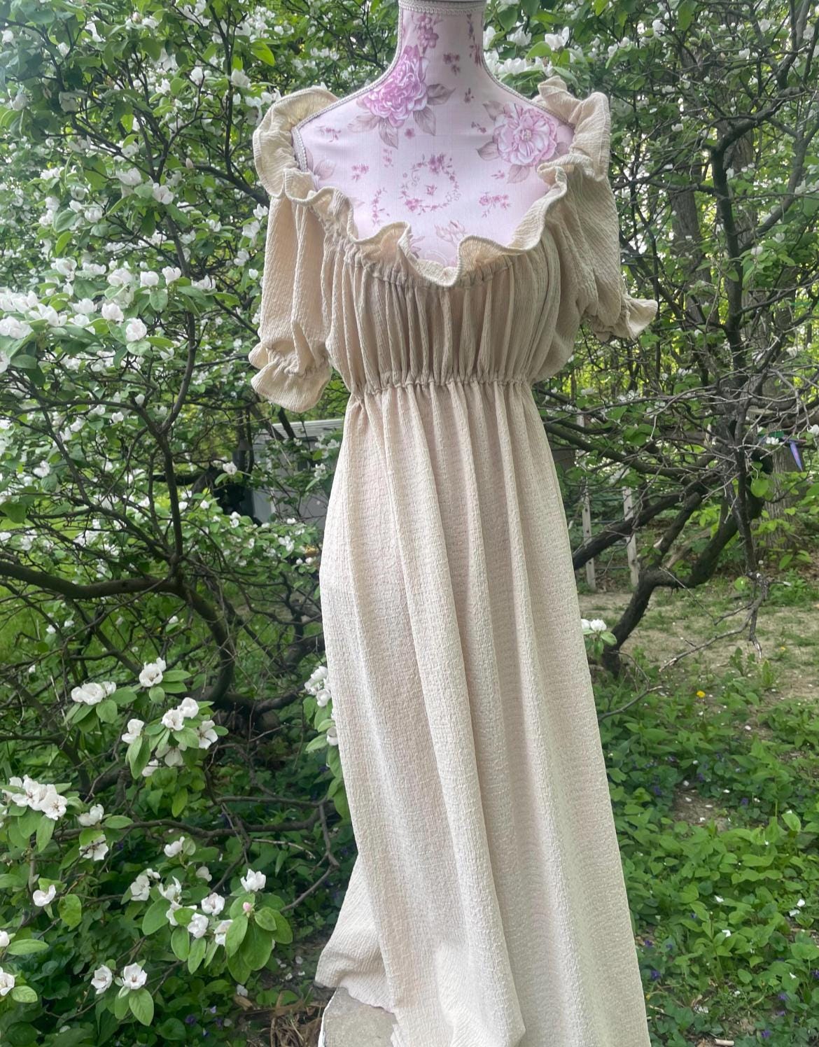 Regency Gown - Crinkled knit long dress - 1800s gown - Vintage Style Gown - Puckered Dress Full Length- choose your colour