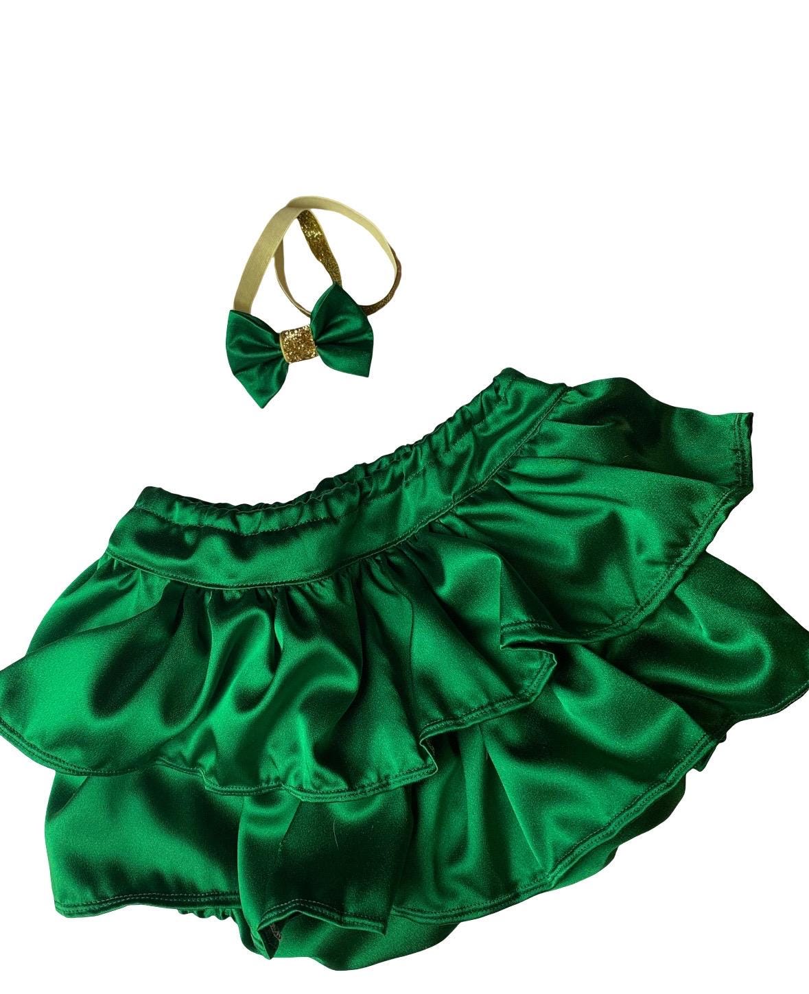 Headband bloomer set, lucky one cake smash, girl bloomer set, bow headband bloomer, emerald diaper cover, baby girl satin, bloomer girl set