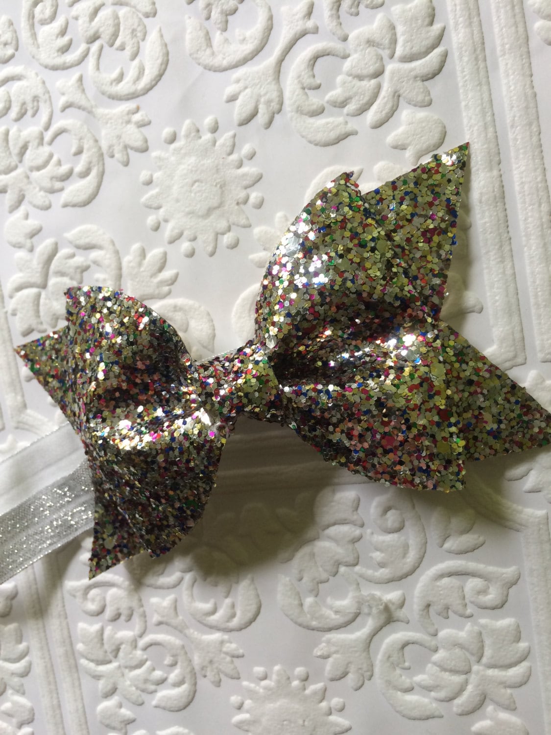 Silver bow headband, baby bow headband, sparkling bow headband, silver headband, silver baby headband, baby now headband, Christmas headband