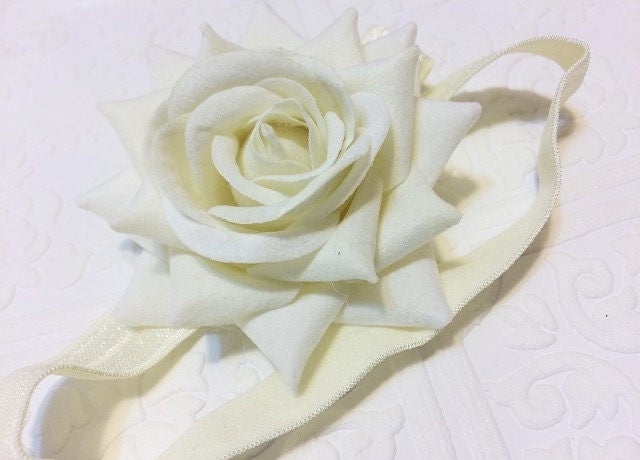 Rose headband, rose baby headband, baby headband, beige rose headband, newborn headband, off white baby headband, birthday headband, wedding