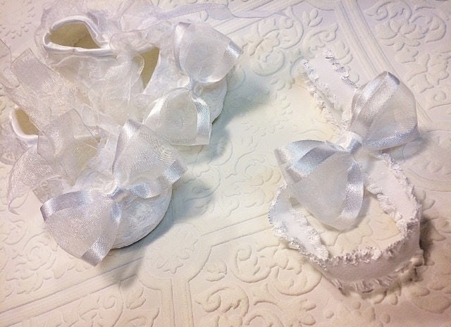 White baptism set, baptism shoes headband, headband shoe set, baby christening, christening shoes set, white baby shoes, baby shoe