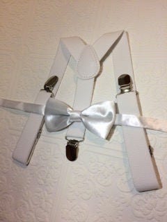 Baby suspenders and bow tie, white baby bow tie, baby bow tie, suspenders, white suspenders set, wedding bow tie, baptism bow tie, baptism