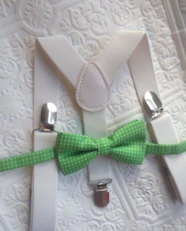 Baby suspenders and bow tie, green baby bow tie, baby bow tie, suspenders, white suspenders set, birthday bow tie, baby bow tie, boy first