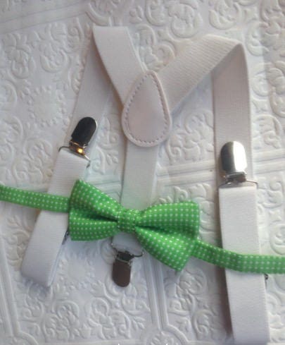 Baby suspenders and bow tie, green baby bow tie, baby bow tie, suspenders, white suspenders set, birthday bow tie, baby bow tie, boy first