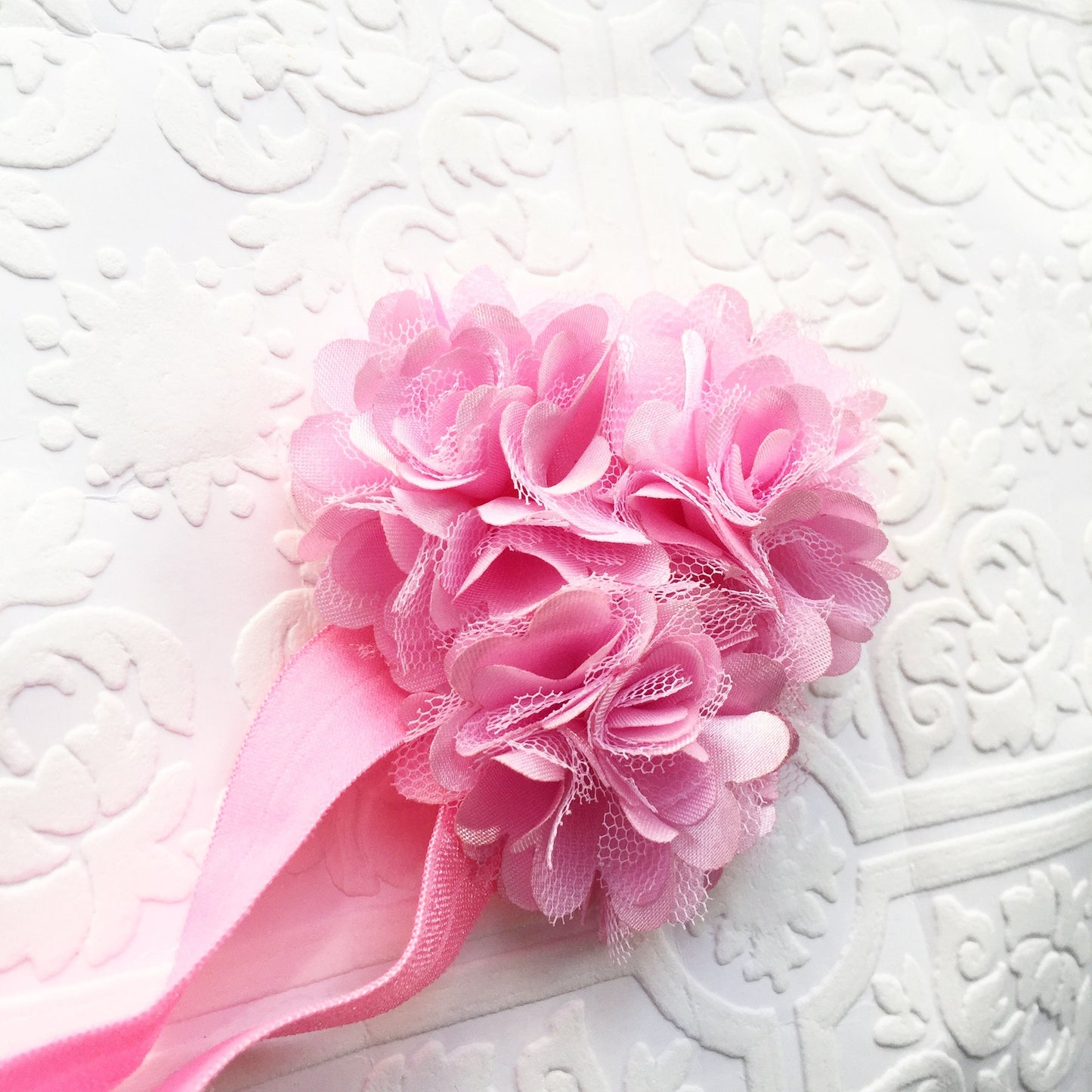 pink flower headband, stretchy headband, baby headband, preterm baby headband, medium flower headband, birthday headband, chic baby headband