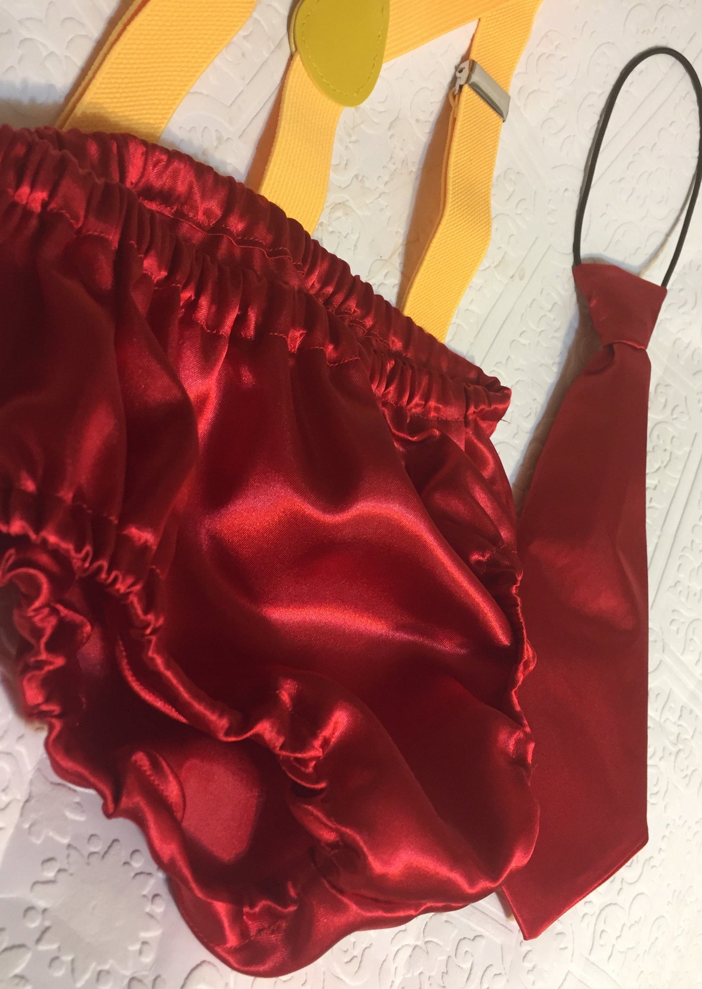 1st birthday set, satin re birthday, red bloomers, red tie, red first birthday, boy bloomer, birthday bloomer, suspender