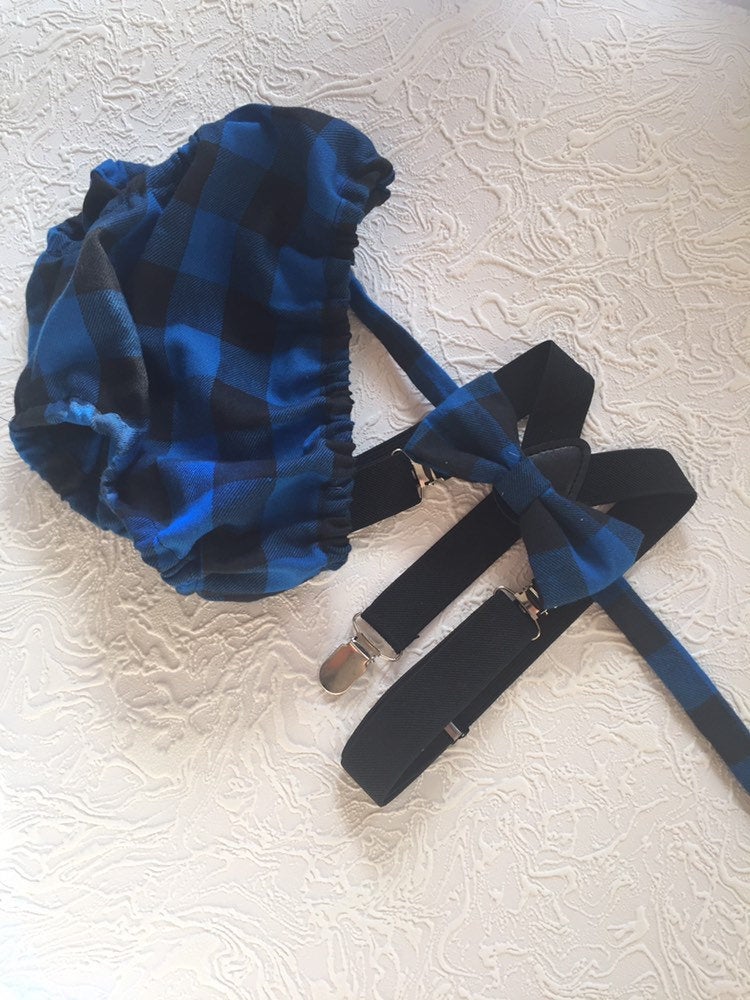 Cake Smash Outfit Boy Girl Buffalo Plaid Set or Buy the Piece Diaper Cover Bow Tie Suspenders Boys First 1st Birthday Lumberjack Photoshoot