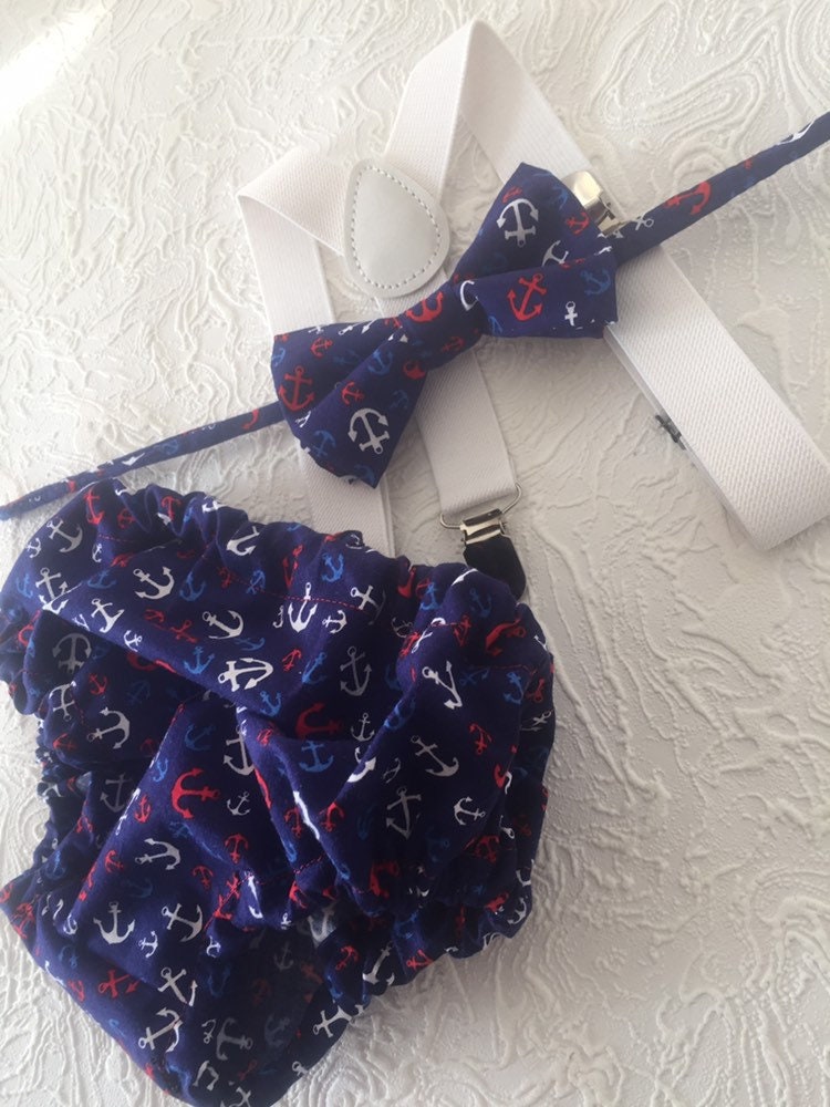 Nautical Print 3 Piece Cake Smash Outfit - Photo Prop