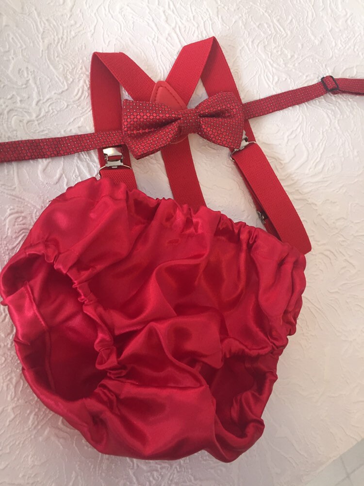 1st Birthday boy cake smash bow tie suspenders outfit 12 mo Red White LOVE Valentine day Bow, bloomers, shorts,diaper cover