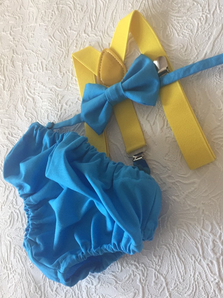 Cake Smash Outfit Blue Yellow -- Boys First Birthday Outfit Yellow Blue