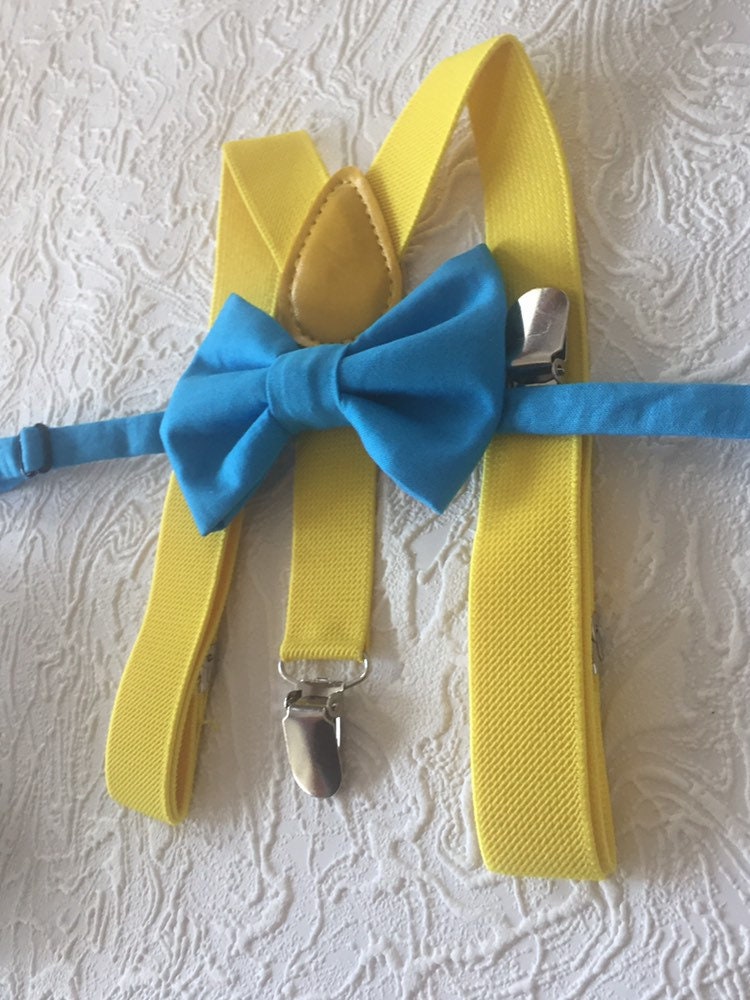 Easter bow tie and suspenders set,Soft blue bow tie and yellow suspender set for Baby,Toddler and Boys