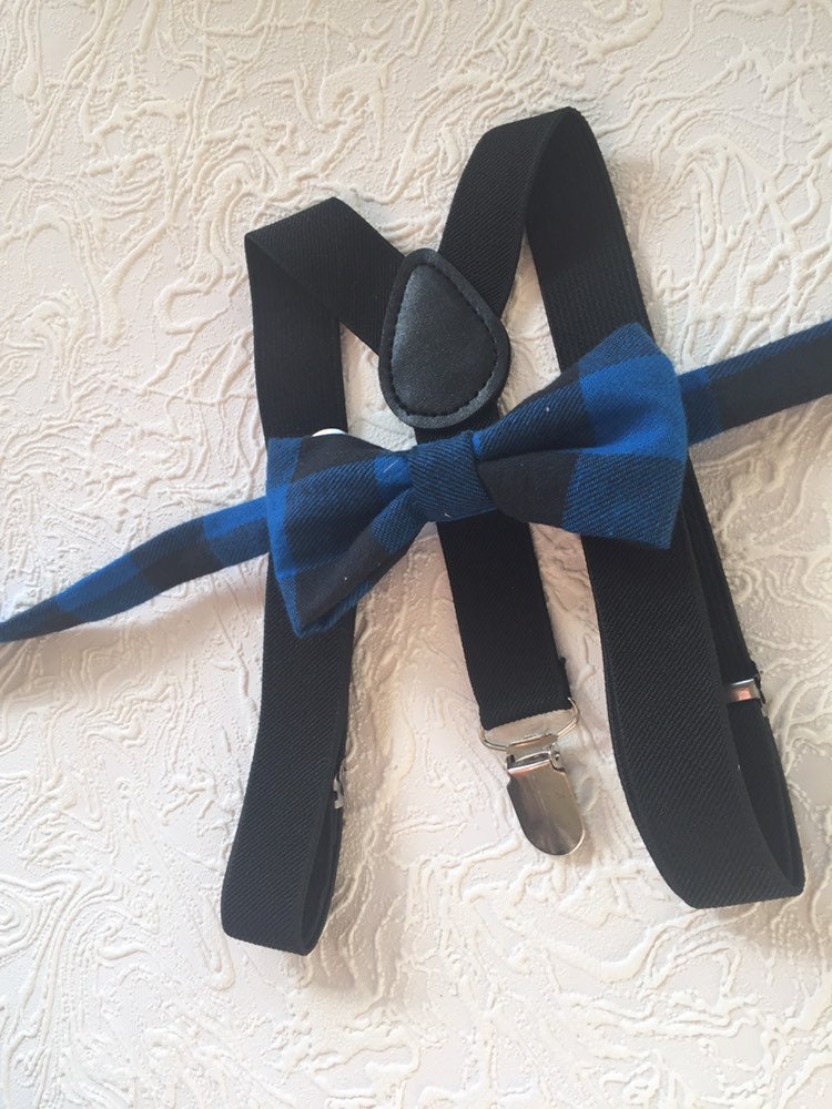 Buffalo Plaid Bow Tie Suspenders Baby Toddler Lumberjack Birthday Party blue Black Cake Smash Boy Hipster Ring Bearer Outfit Newborn Outfit