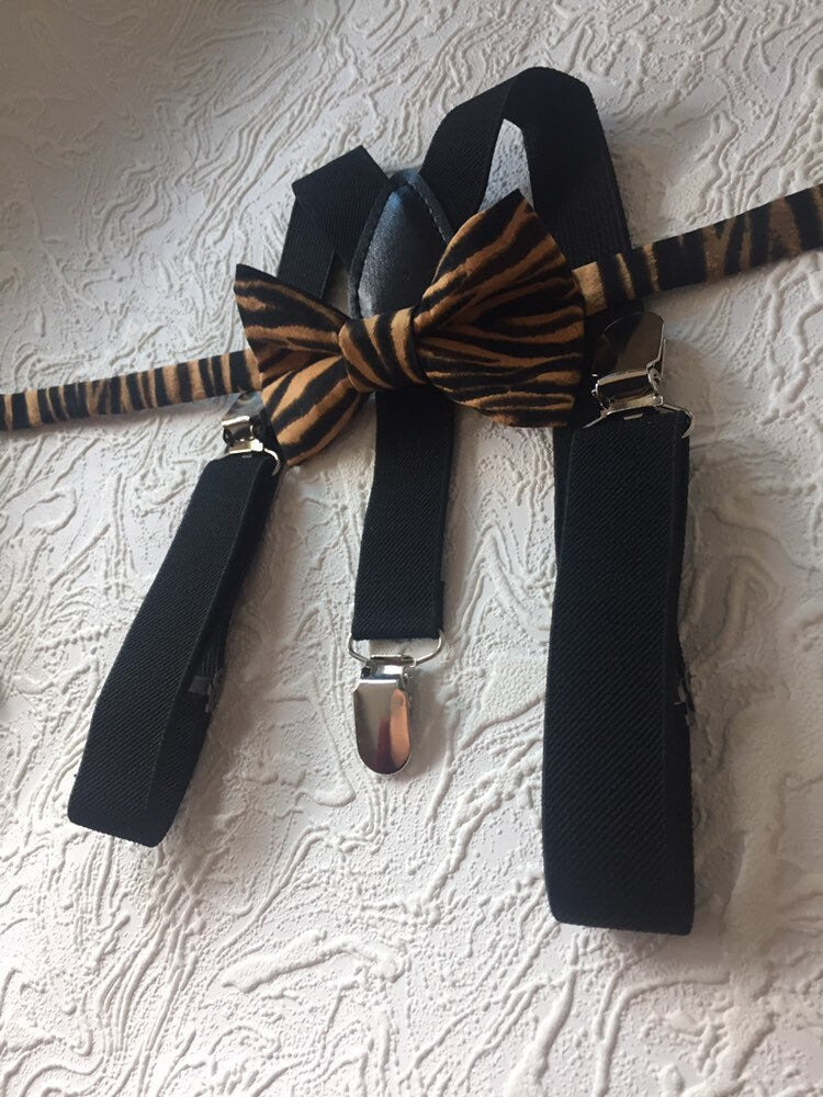 Animal Print bow ties novelty bow ties funny bow ties Tiger print bow tie wild print bow tie school mascot bow ties suspenders set bow tie