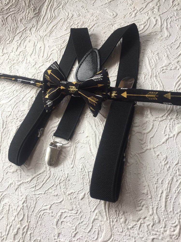 Black Bow Tie & Suspenders for Toddler Wedding Outfit, Wild One Cake Smash, Birthday Outfit, Ring Bearer/Page Boy Braces, Little Boys Gift