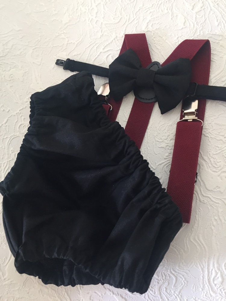 Cake Smash Boy Outfit, Black and blue 1st Birthday Boy, Black Diaper Cover, Bowtie, Suspender, burgundy suspenders, First Birthday Boy, Boys