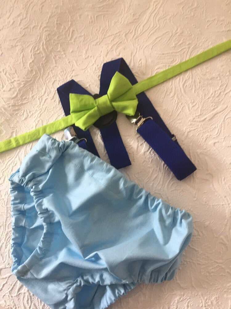 Monster Cake Smash Outfit Boy Birthday Outfit 1, 2, 3 Piece Set Diaper Cover Tie Suspenders Party Bow Tie Monster boy outfit